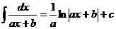 integral(dx/(ax+b)) = 1/a*ln(abs(a*x+b)) + c